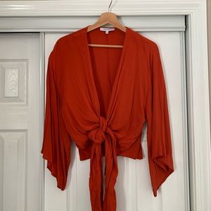 Olivaceous - Tie front, burnt orange blouse - M